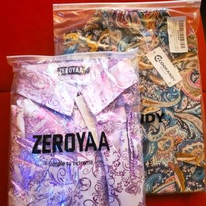 Navy Beige Teal Paisley Dress Shirt XL